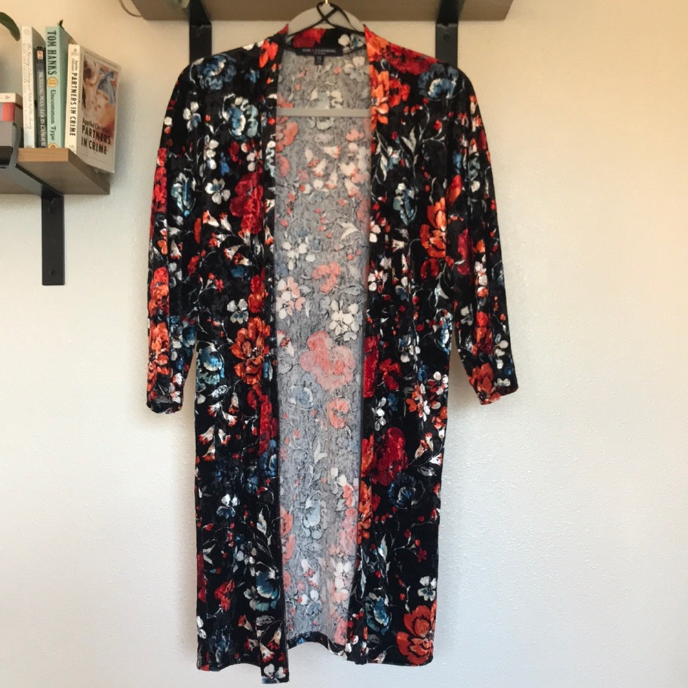 Crushed Velvet Floral Duster